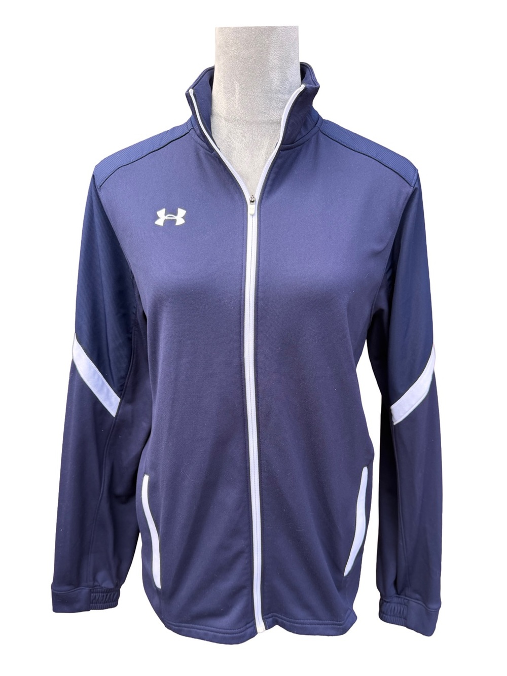 Under Armour Track Jacket Full Zip Navy Blue Tracksuit Sporty Athletic Sz Small
